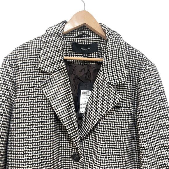 Vero Moda Jacket Womens XL Brown Houndstooth VMJosefine Check Wool Blazer Coat - Picture 8 of 16